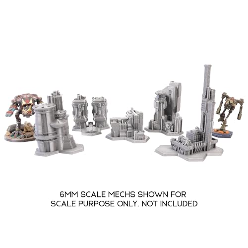 Tabletop Terrain 6mm Sci-Fi Cityscape Bundle 1 Hex for Miniatures Games Such as Epic Battletech Adeptus Titanicus (Bundle 1 with Hexes) - size: Bundle 1 with Hexes