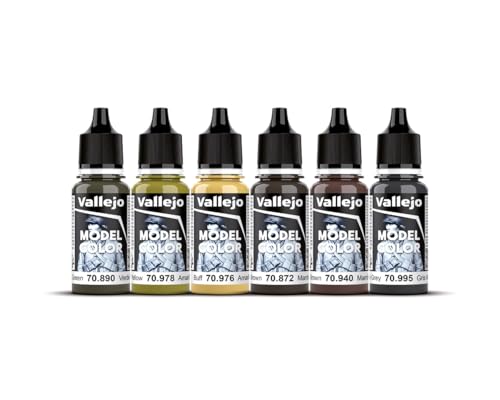 Vallejo - WWII German Armour Model Color Paint Set | Historic Military Shades | Brush & Airbrush Compatible Acrylic Colors | Pro Modeler Collection | 6 Bottles x 18 ml. (0.6 fl.oz) - style: WWII German Armour Model Color Paint Set