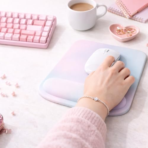 Ergonomic Memory Foam Mouse Pad with Wrist Support, Orange, Ultra-Smooth Surface, Anti-Slip Base (Mint Pastel, Medium) - color: Mint Pastel