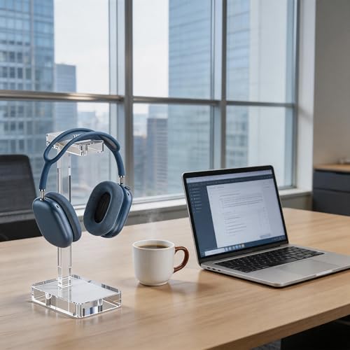 Clear Acrylic Headphone Stand for Desk, Solid One-Piece Headset Holder, Stable Non-Slip Base, Universal Headphone Hanger for Gaming Setup, Office Desk & Home Organization - color: Clear