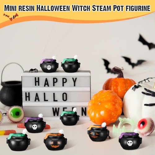 50 Pcs Halloween Mini Resin Figures Bulk Resin Witch Cauldron Figures | Tiny Figurines for Gift Bags, 3 Styles Skull Pumpkin Ghost, Hide Game Decor, Halloween Party Fillers - style: Witch Cauldron