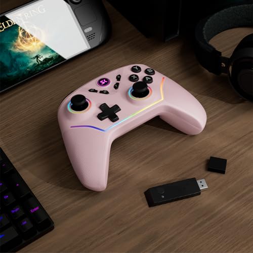 CHENGDAO Wireless PC Controller with Hall Effect Joysticks & Triggers, 1000Hz Polling Rate, Switch Controller for Switch/Lite/OLED/Switch 2, Gaming Controller for Steam/Luna/Tesla - Dynamic RGB, Pink - color: pink pack