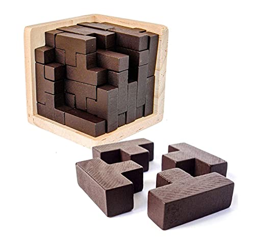 Wooden Brain Teaser Puzzles Box Brain Teasers Wooden Puzzle T-Shaped Geometric Intellectual Jigsaw Logic Cube Puzzles Mind Games for Kids and Adults - color: Coffee
