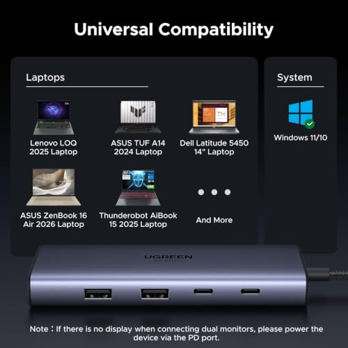 UGREEN USB C Docking Station Dual Monitor, 9-in-1 Aluminum Dock with 2xHDMI | Dual 4K@60Hz, 5Gbps USB-A&C Data Ports, 100W PD, SD/TF 170MB/s, Revodok Pro Laptop USB-C Dock for HP, Thinkpad, Dell and More