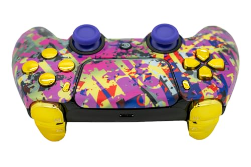Custom Controllerzz Custom Wireless Controller Compatible with PS5 - Multiple Designs Available (Neon Drip & Gold Chrome) - color: Neon Drip & Gold Chrome