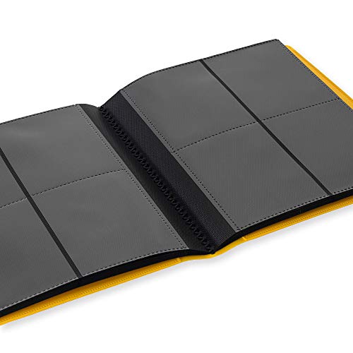 Vault X 4 Pocket Strap Trading Card Binder 160 Cards Side Loading (Yellow) | Holds 160 standard-size TCG cards in 20 side-loading 4-pocket pages. Padded, water-resistant cover. - color: Yellow