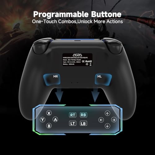 ASRVA Gray Camouflage Wireless Gaming Controller for PS5/ PC/Steam & Mobile, Hall Effect Joystick & Triggers, 6-Axis Gyro, 1000mAh Battery, Programmable Back Buttons - color: Gray Camouflage
