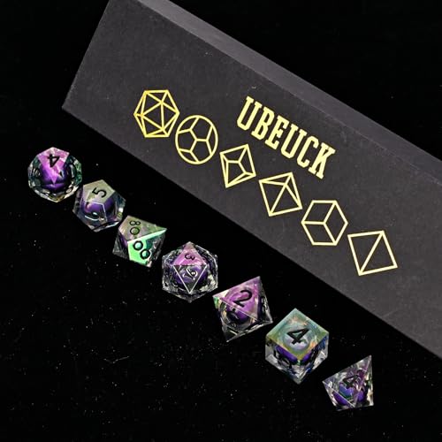 Electroplated Resin Dice Set, Resin Edge Sharp for Dungeons & Dragons RPG, MTG Board Games with Gift Box (Electroplating Purple Longan) - color: Electroplating Purple Longan
