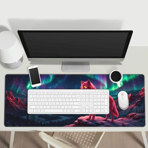 Wolf Gaming Mouse Pad XL - 31.5x11.8 in Large Extended Desk Mat, Galaxy Night Sky Design, Non-Slip Rubber Base, Stitched Edges for Office & Game - color: 2