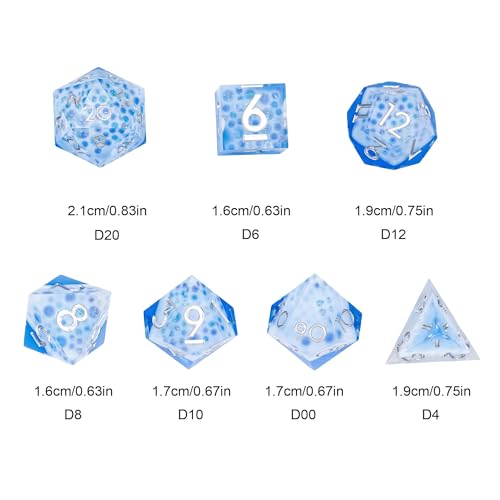 7PCS Cocktail Dice Set,Handmade Sharp Edge Dice Set D&D RPG Polyhedral Die,for Dungeons and Dragons TTRPG Games Roleplaying Games,with Gift Box.(Blue) - color: Cocktail Blue