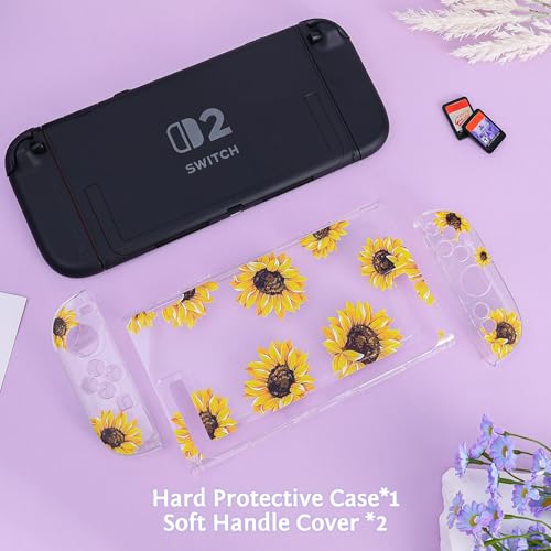 DLseego Protective Case Flower Floral Clear Switch 2 (2025), Detachable Joy-Handle Protective Case 2-Piece Split Full Wrap PC Hard Shell Anti-Scratch All-Round Protection Cover, Sunflower, Yellow - color: Yellow