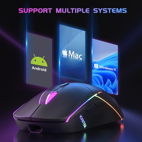 FFJ Wireless Gaming Mouse, 24000 DPI, Rechargeable Gaming Mice for PC, Mac | Tri-Mode 2.4G/USB-C/Bluetooth 5.3 Gaming Mouse Wireless, RGB Programmable Mouse Gamer, 75Hrs Battery Life, Black