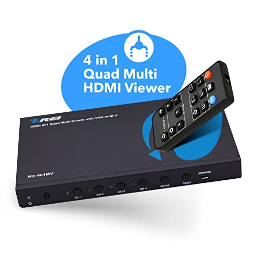OREI 4x1 Quad Multi Viewer Switch - 1080p IR 3.5mm/Analog HDMI 1.4 HDCP 1.4 | Multiviewer, HDMI Switch 4x1 – 5 Display Modes, VGA Output, LPCM 2CH Audio, 4.95Gbps, Auto Input Detection - style: 4x1 Multiviewer - 1080p with VGA
