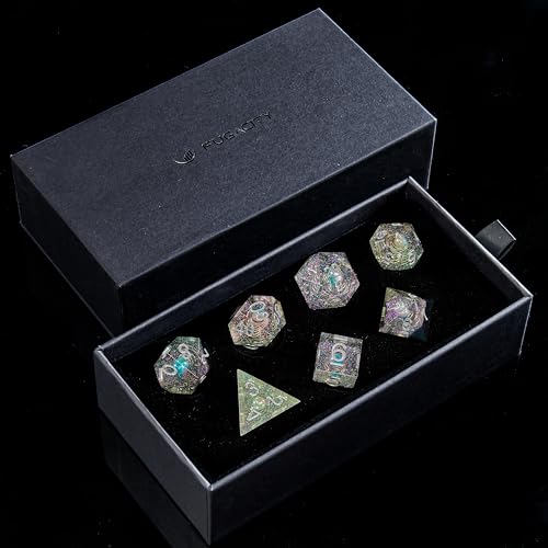 FugaCity Dice Set,Handmade Sharp Edge 7 Piece Resin Dice-Dungeon&Dragons Polyhedral Dice Set, D&D Dice Set with Gift Dice Case for RPG MTG Table Games - color: A-mini Planet
