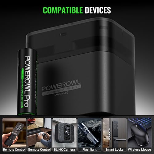 POWEROWL Rechargeable Lithium AA Batteries 8 Pack with Charger, 1.5V 3600mWh Double A Battery with Li-ion/NiMH Charger Storage Box for Camera, Game Controller
