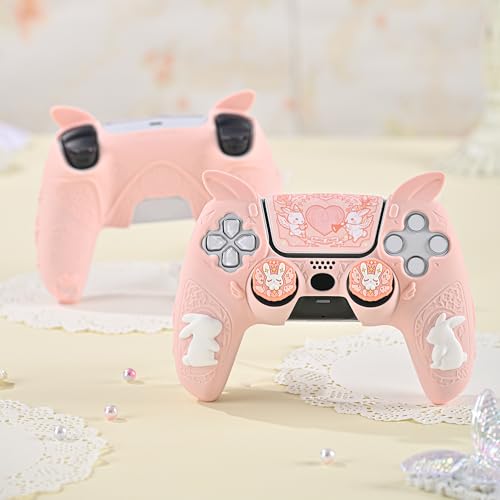 GeekShare PS5 Controller Skin Set,Soft Silicone Protective Cover Case for PS5 Wireless Controller with 2 Thumb Grip Caps and 1 Sticker - Gothic Bunny - color: Gothic Bunny