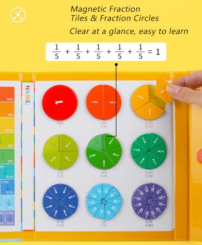 Magnetic Fraction Educational Puzzle for Kids, New Magnetic Fraction Tiles & Fraction Circles, Math Manipulatives Enhance Early Primary School Students Mathematical Skills(Hippo Style) - color: Yellow