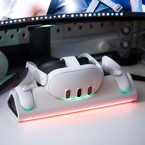 Tilted Nation Charging Dock - Fast Magnetic Charging with Rechargeable Controller Batteries - 3 Docking Station - 12 RGB Modes - VR 3 Accessories for Organization