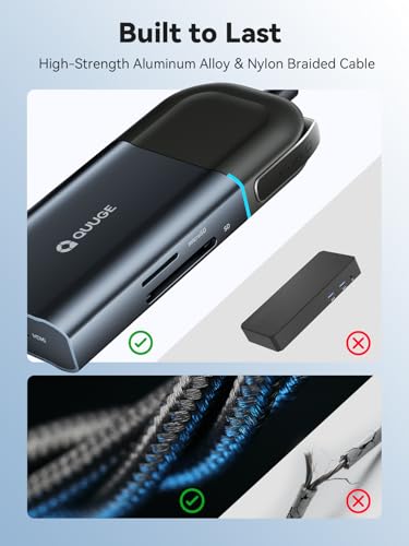 QUUGE USB-C Hub, 6 in 1 4K HDMI Dock, 100W PD, SD/TF Card Reader, Laptops | 100W PD input, 10Gbps data port, SD and TF card access, screen privacy button, aluminum housing, for travel and hybrid work - style: QC601【1 × HDMI + 2 × USB-A + PD 100W + SD & TF