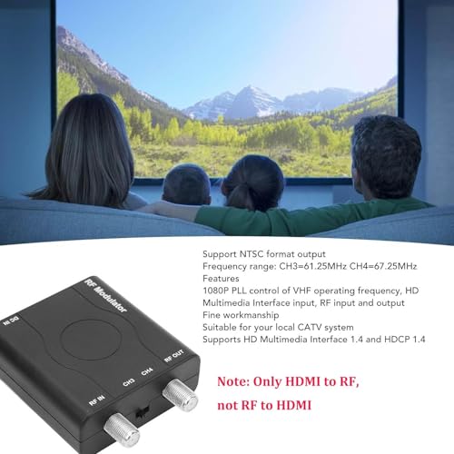 HDM61 HDMI to RF Modulator VHF NTSC 1080P Converter for TV Game Console | NTSC CH3/CH4 Output, Durable ABS, CATV, HDMI 1.4, Up to 1080P, PLL VHF Control Plug & Play for PC, Game Console, TV
