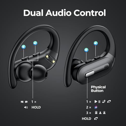 Active Noise Cancelling Wireless Earbuds Bluetooth Headphones 90 Hrs Playtime Ear Buds with Hi-Res Stereo Deep Bass Power Display Earphones with Earhooks Waterproof Transparency Headset Sports/Running - color: Black