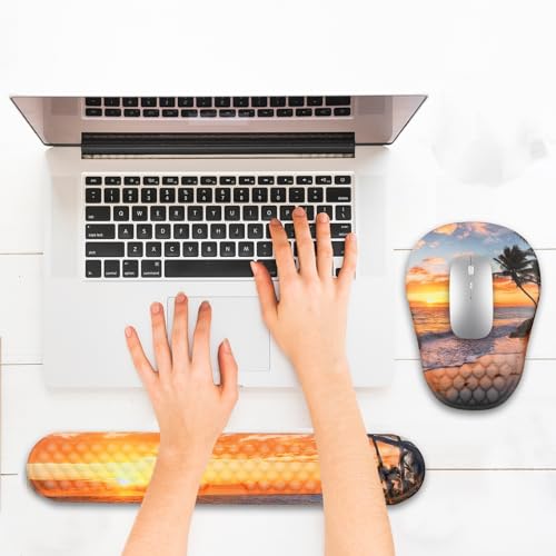 Ergonomic Mouse Pad and Keyboard Wrist Rest with Massage Design, Space-Saving Mouse Pad Wrist Support, Memory Foam Wrist Rest with Non-Slip PU Base for Computer Desk, Beach - color: Massage03-beach