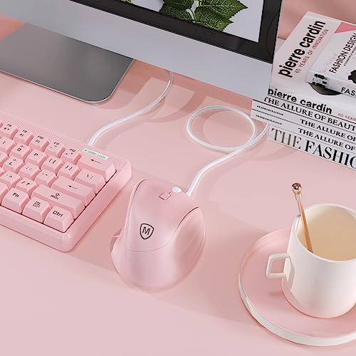 Micropack Ergonomic Mouse Wired for Laptop, PC Computer and Desktop, Ergo Mouse Vertical with Silent Clicks, Up to 3200 DPI Adjustable Mouse Sensitivity, Pink - color: Pink, size: Wired