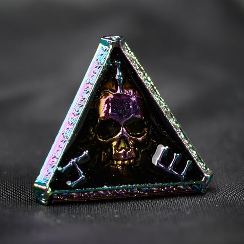 Metal DND Dice Set for D&D Dungeons and Dragons RPG Game Skull Wizard Theme Polyhedral Dice with Metal Gift Box for Dice Goblin Collectable Unique Skeleton Halloween Accessories (Iridescent) - color: Iridescent