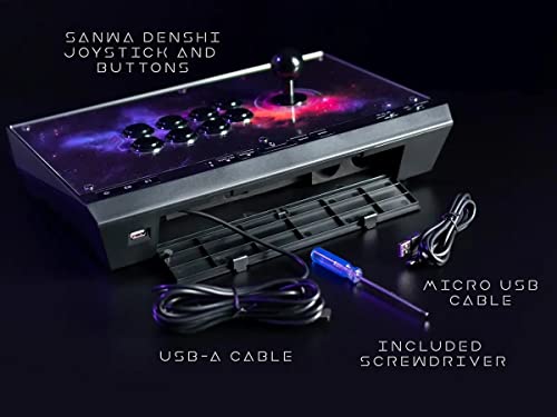 Monoprice Arcade Fighting Stick Controller, Retro Gaming, Arcade Joystick, USB Port, Compatible with Windows, Xbox One, PlayStation 4, Nintendo Switch, and Android - Dark Matter Series