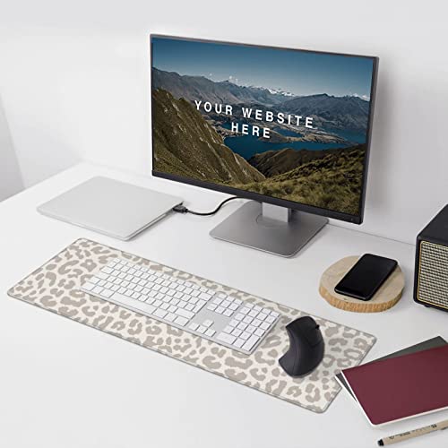 Leopard Print Gaming Mouse Pad Large Cheetah Desk Mat, 31.5x11.8in, XL | Extended Big Mousepad, Waterproof Smooth Surface, Non-Slip Rubber Base, Stitched Edges, For Keyboard Mouse, For Home Office - color: Grey Leopard Print