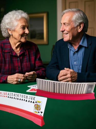 2 Pack Foldable Card Holders for Playing Cards - Playing Cards Holder for Bridge Canasta - Curved Game Card Holder Rack for Adults Seniors Arthritis - style: 2 red