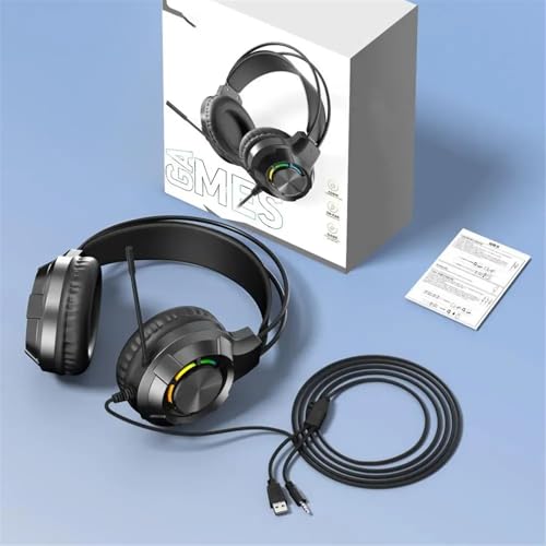 Wired Gaming Headphone with Mic for PC,Over-Ear Headset with LED Light Noise Canceling Microphone