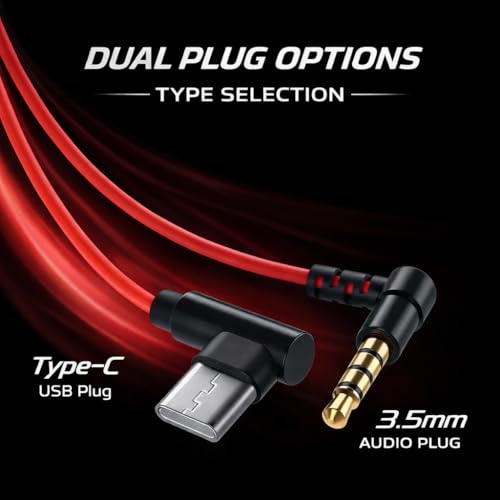 Wired Gaming Earbuds with Mic, Noise Cancelling USB C in-Ear Headphones for iPhone, Android, Xbox One, PS4, Switch, Extra Bass Shark Fin Design, Extra Bass for Sport Sleep Workout (Red)