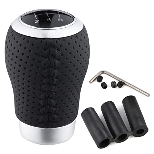 5 Speed Manual Gear Shifter Stick Handle Black Stitched Leather Shift Lever Knob Replacement Fit Most Trucks Cars - color: black with black stitching
