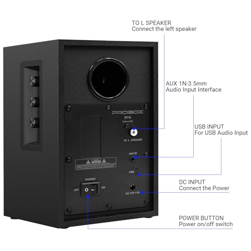 Powered Bookshelf Speakers HiFi Computer Gaming Monitors with Bluetooth 5.3 & 24-Bit USB DAC Stereo Speaker PC Speakers 3.5" Woofer,1" Silk Dome Tweeter, Adjustable Bass/Treble BT16-Black