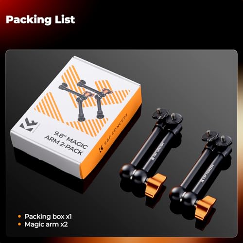 K&F CONCEPT 2-Pack 9.8" Magic Arm, 1/4" Screw Camera Mount Arm | 360° Ball Heads for DSLRs, Monitor, Flash, LED Light, Microphone, Camera Cage, Action Camera, MS32 - style: 9.8" Dual Arm