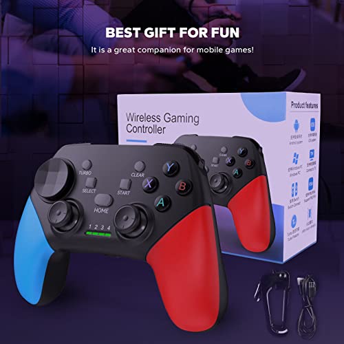 Megadream Wireless Mobile Gaming Controller Gamepad for iPhone/Android/iPad/PC/Switch/PS4/iPad Joystick with Phone Holder, Supported Cloud Game, Streaming on PS5/Xbox, Turbo, COD, Direct Play - color: Blue+Red