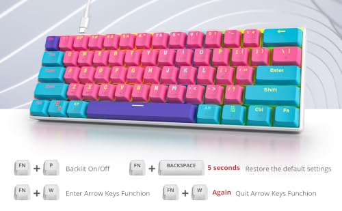 Portable 60% Mechanical Gaming Keyboard Pink/Blue, RGB Backlit Wired Key Board with Red Switch, Compact 61 Keys Mini Office Keyboards with for Windows Laptop PC (61 Zhi/Red Switch) - color: 61 Zhi/Red Switch