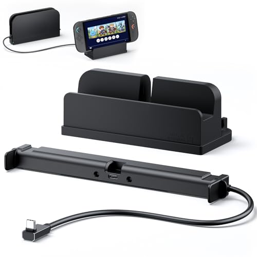 JSAUX Extender Cable with Stand for Switch 2 Dock, 35cm USB C Extension Cable for Thick Protective Cases, Fast Charging, 10Gbps Data, 4K@60Hz Video Output, 1:1 Dock Function Restore, Passive Cooling