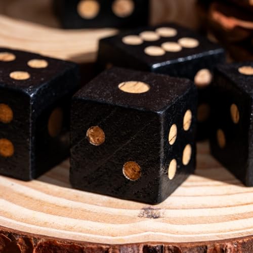 10PCS Wooden D6 Dice Set Wood 16mm Dice Set for DND RPG Board Games | Leather Storage Bag, DM Gift, for Dungeons and Dragons Role Playing Games - color: D6-black S