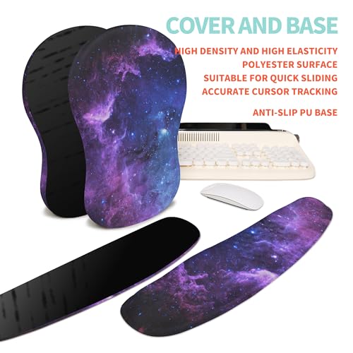 2-in-1 Ergonomic Set, Wave Rise Keyboard Wrist Rest and Massage Bulge Slope Mouse Pad Wrist Support, Cushion Memory Foam Integrated to Relieve Wrist Pain, Galaxy - color: Galaxy
