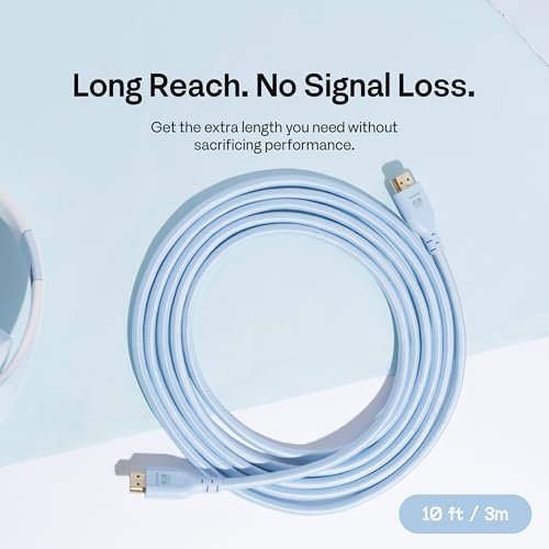 Pixio Blue 8K HDMI 2.1 Cable Ultra Certified Ultra High Speed 10FT 8K 60Hz 4K 120Hz Nylon Braided, Gold Plated Connector, Anti-Breakage, HDR10+, dtsx, eARC, HDCP, Dolby Compatible - color: Blue, size: 10 ft