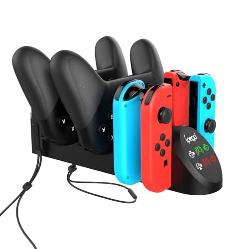 ECHZOVE Charging Dock for Nintendo Switch Joy-Con & Pro Controllers, 6-in-1 Controller Charging Station for 4 Joy-Cons and 2 Official Pro Controllers, LED Indicators, USB Ports, Game Room Organizer