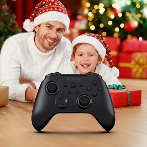 ShanWan Wireless Controller for PC, iPhone, Android, Switch, Steam, Gamepad 2.4G Bluetooth Controller with Hall Effect Trigger,Turbo,Rumble Vibration (Black)