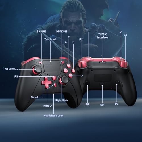 Gamrombo Wireless Controller for PS5/PS5 Pro/PS5 Slim with 2.4G Adapter, Compatible with PS4/Switch/Windows, Dual Vibration/Macro/Turbo Function, 3.5mm Audio Jack - color: Black