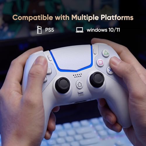 BETMI Wireless Controller for PS-5/Pro/Slim/PC, Hall Joysticks(Off-White) | Bluetooth Gaming Controller with LED Channel Light/Turbo/6Axis Gyro/Dual Vibration/Touchpad/3.5mm Audio Jack/Speaker Function