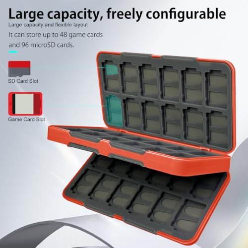 ONETIAOLONG Switch Game Case Holder for Switch 2 & OLED & Lite with 48 Cartridge Slots and 96 Micro SD Card Storage with Magnetic Closure,Protective Hard Shell and Soft Lining for Easy carrying - color: Red, style: 48-slots