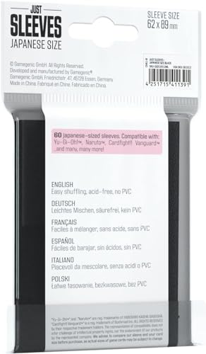 Gamegenic Card Sleeves – Just Sleeves: Black Japanese Size 60CT – Card Sleeves are Smooth & Tough - Compatible with Yugioh & Cardfight Vanguard - color: Black
