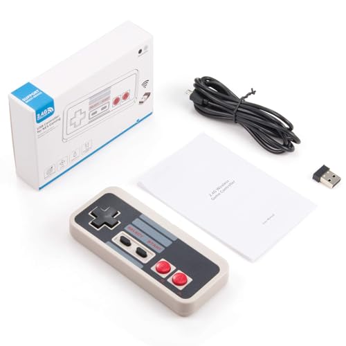 KIWITATA 2X Wireless Nes USB Controller for PC Gamings, 2.4ghz Wireless USB Remote N-E-S Emulated Game Pad Controller for Windows XP 7 8 11 & MAC & Retropie - color: gray