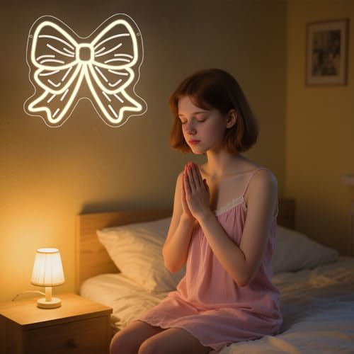 Bow Neon Sign, Bow LED Sign for Wall Room Decor Dimmable Bow Neon Light for Girl's Girly Bedroom Party Decoration Birthday Bridal Shower Wedding Beauty Nail Salon Nursery USB Powered(12.6"*11.4") - style: Bow